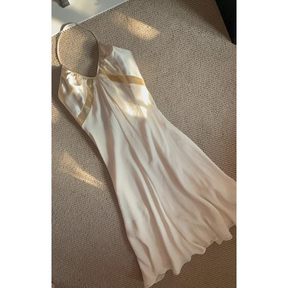 Carmen Marc Valvo 100% Silk Sequin Chiffon Halter Dress